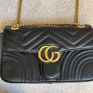 Black quilted faux leather crossbody bag/shoulder bag with gold accents